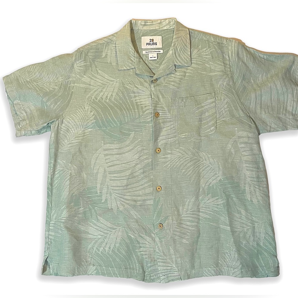 28 Palms Mens Relaxed Fit Short Sleeve Button Up Sea Foam Green Size Large